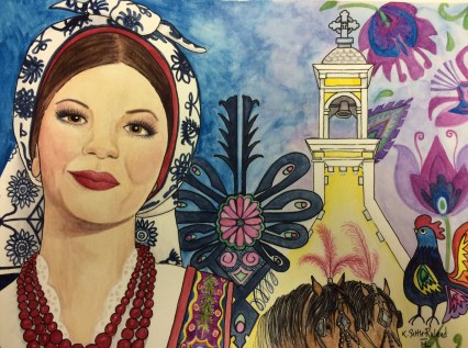 Kate Settle Ruland, Polish Beauty, 2017, watercolor and pen, 9x12